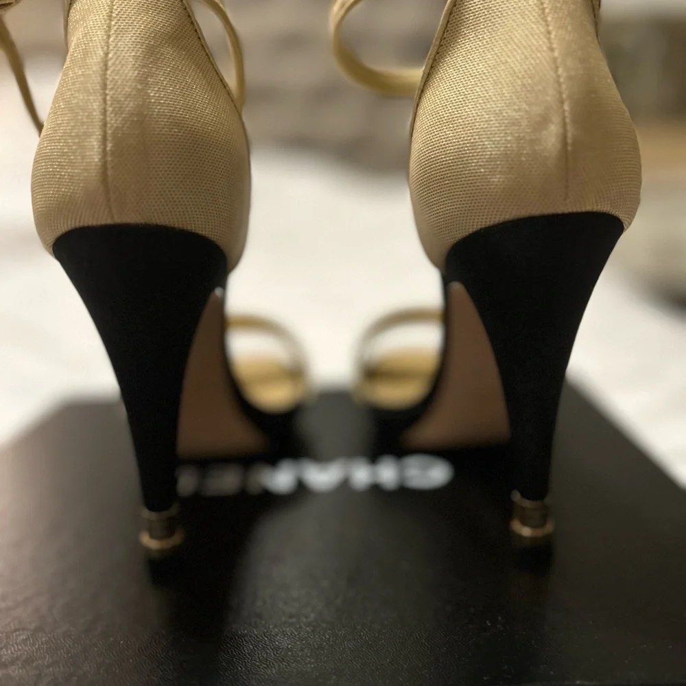 Chanel gold & black ankle strap heels -39 (US 8.5-9)